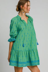 Umgee Full Size Tassel Embroidered Flounce Sleeve Mini Dress Plus Size OutfitFlow